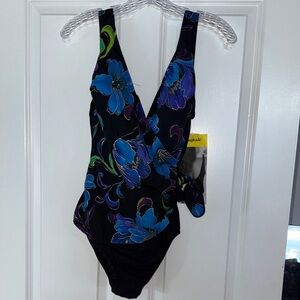 Longitude Black and Blue Floral One Piece Swimsuit
